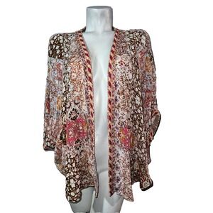 Allison Joy Paisley Patchwork Kimono Cardigan Brown Pink XS/S Open Front Boho